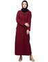 Women Abaya with coat-style collar and self-fabric buttons In the Shade Maroon