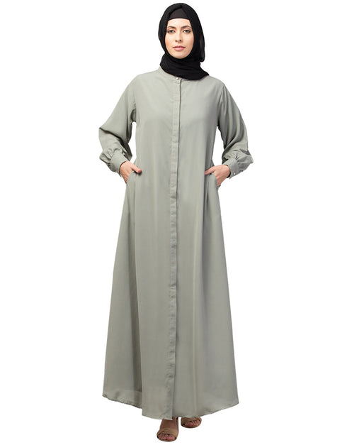 Modest Abaya with Round Neckline and A-line Silhouette for Daily Wear In the Color Sage Green