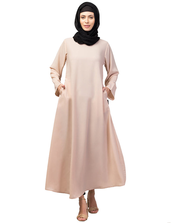 Islamic Abaya in a Round Neckline and A-line Style for Everyday Comfort In the Shade of Skin
