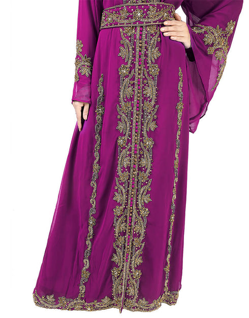 Chic Purple Georgette Pearl Embroidery Kaftan