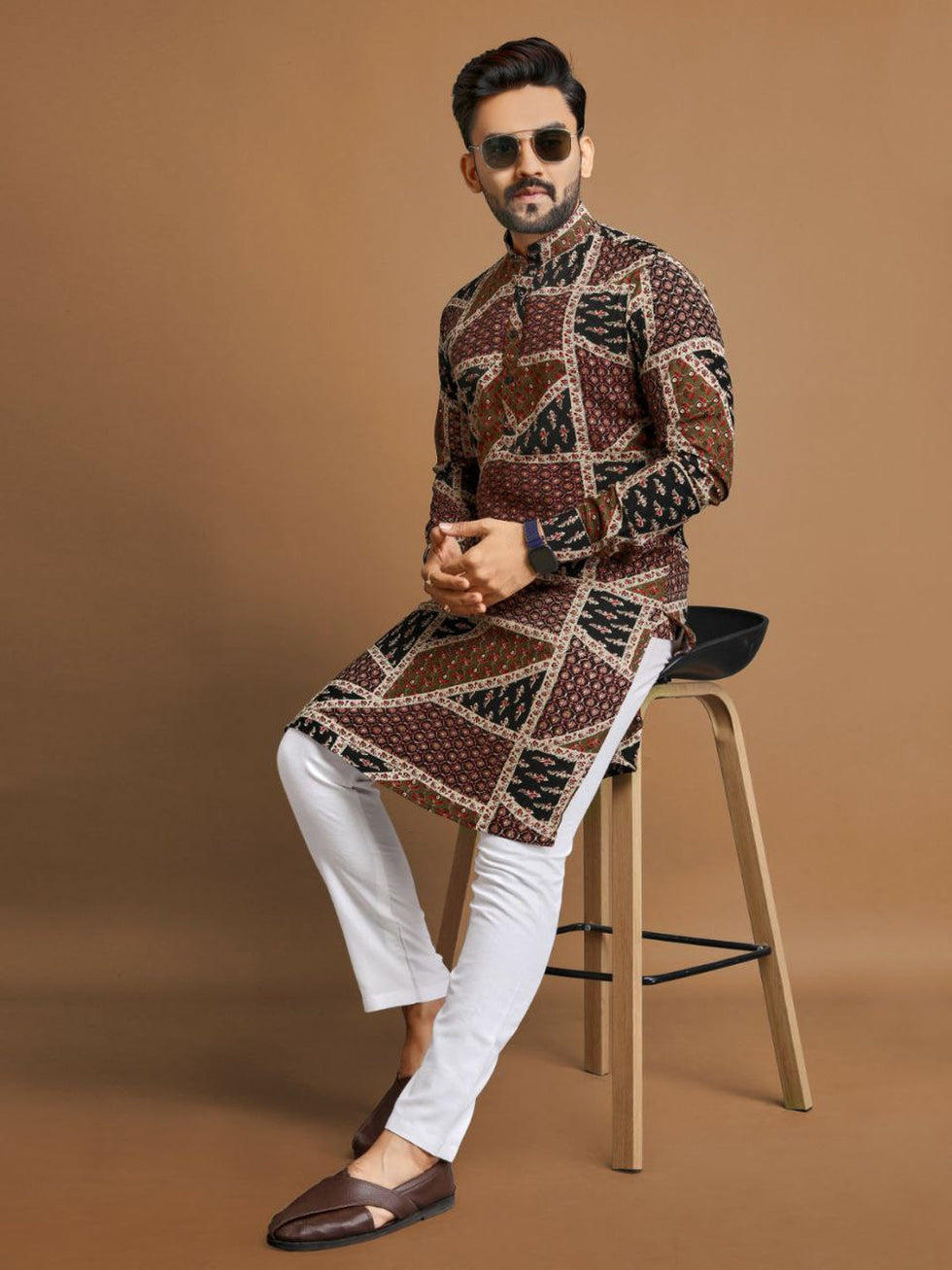 Multi Color Traditional Festive Wear Motifs Readymade Kurta Payjama main image 1