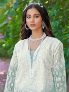 Beige Readymade Organza Pant Suit With Wevon Designer Hand Work main image 1