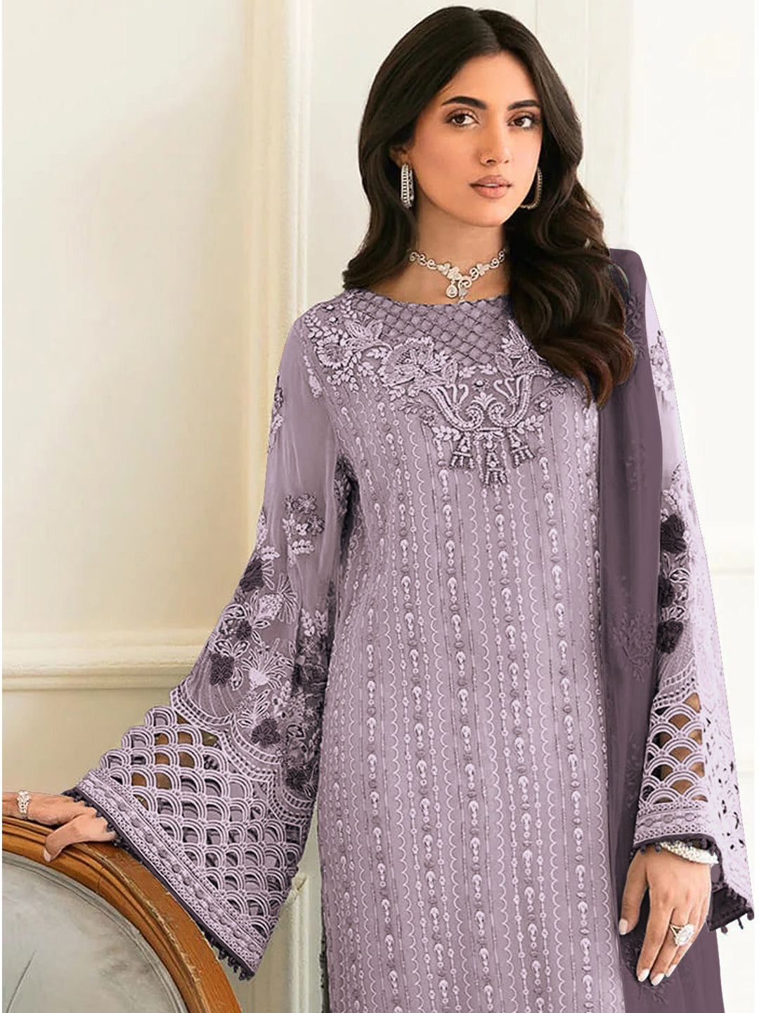 Light Pista Designer Heavy Semi-Stitched Pant Suit With Thread Embroidery Hand Work main image 1