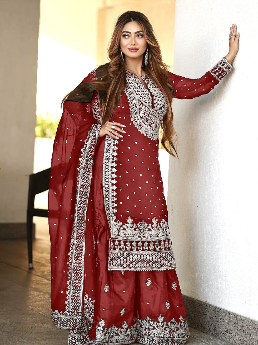 Green Faux Georgette Palazzo Suit