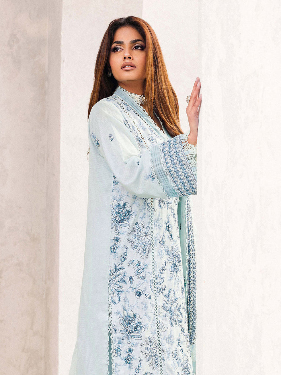 Sky Blue Designer Readymade Pant Suit With Designer Embroidery Work