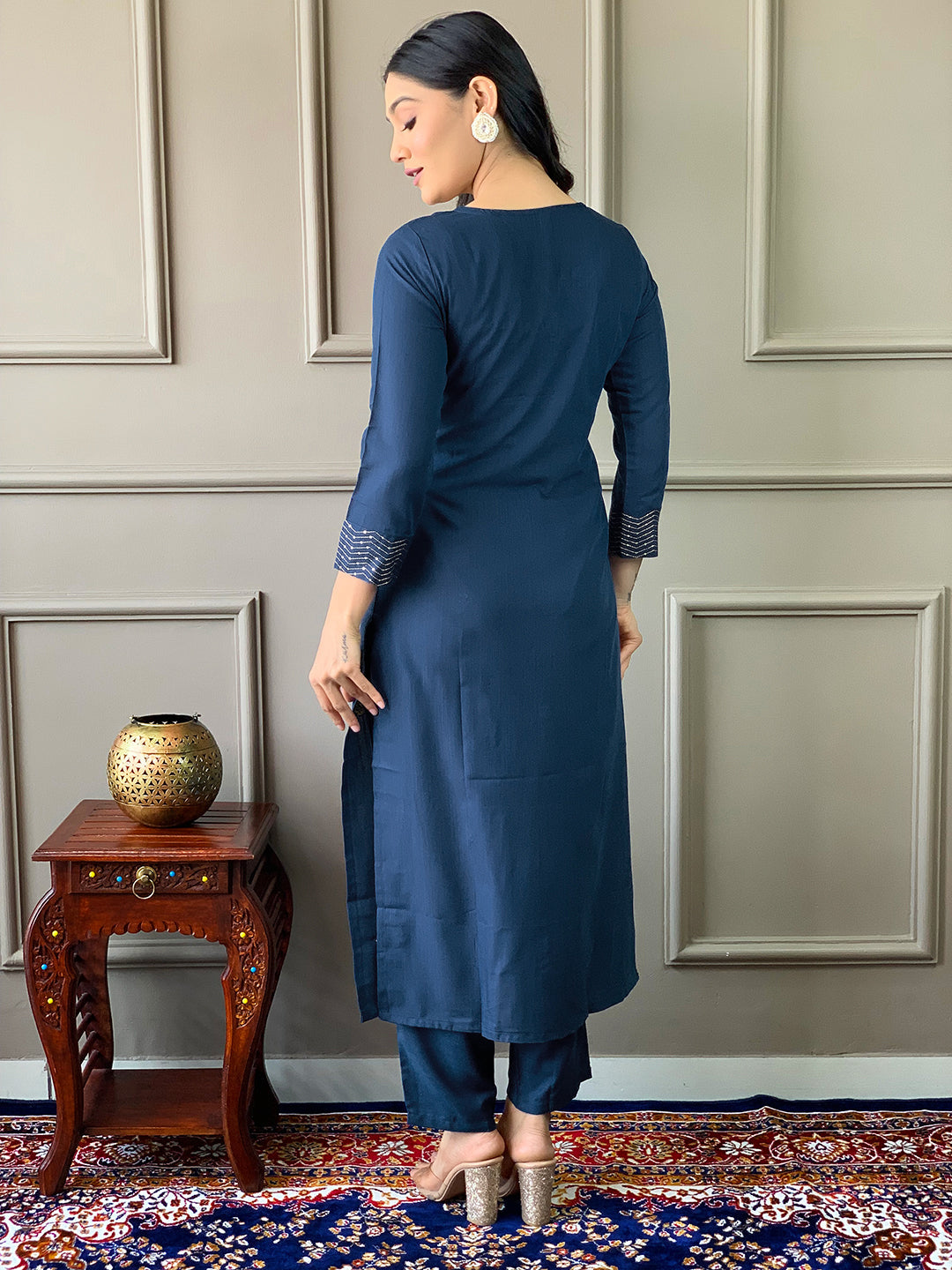 Blue Heavy Designer Pant Suit With Embroidery Work