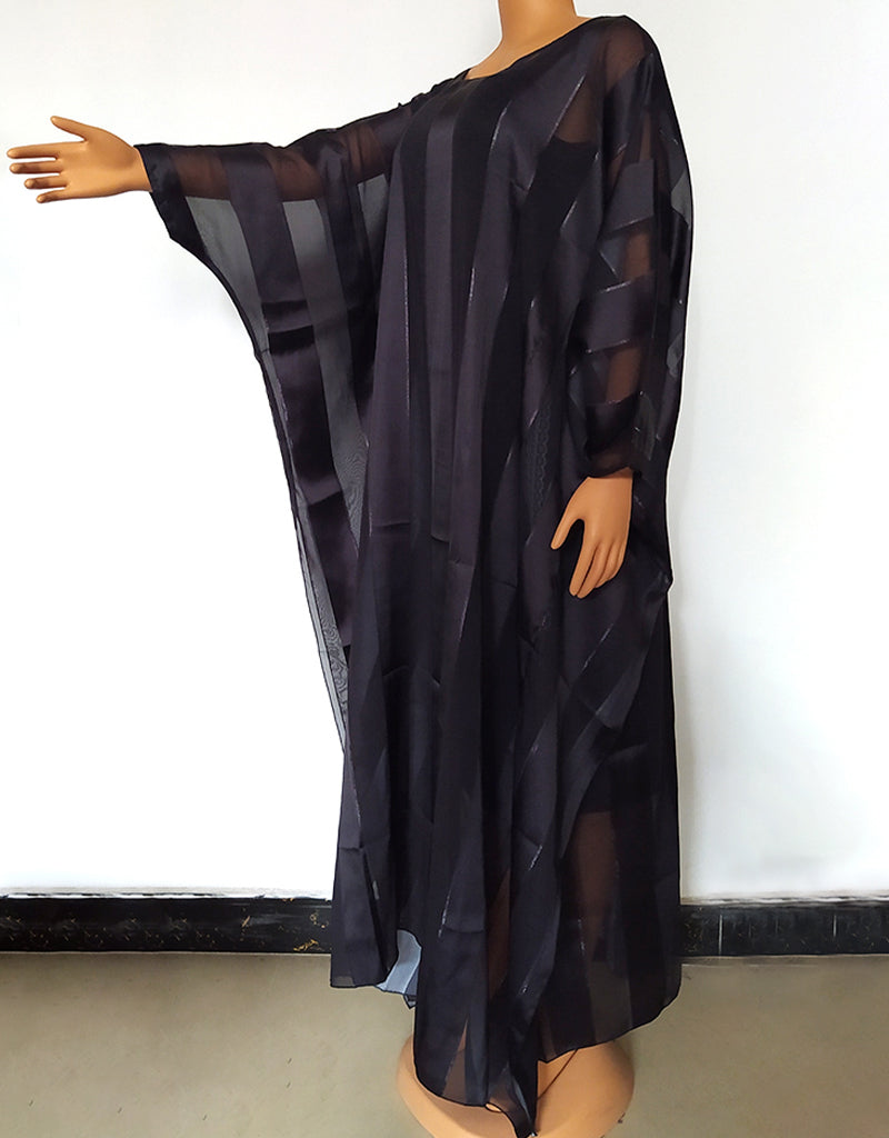 Chic Front open with lace and contrast band Dubai Kaftan Black