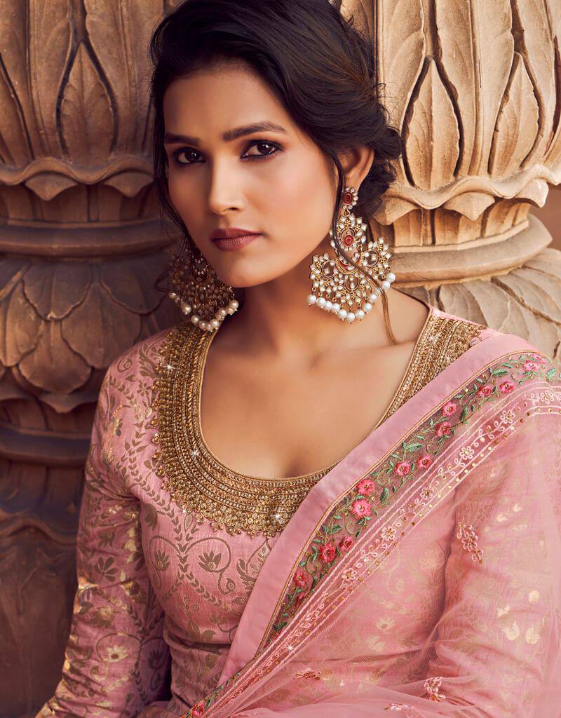 Pink Lehenga style Suits Dola Jacquard Silk main image 1