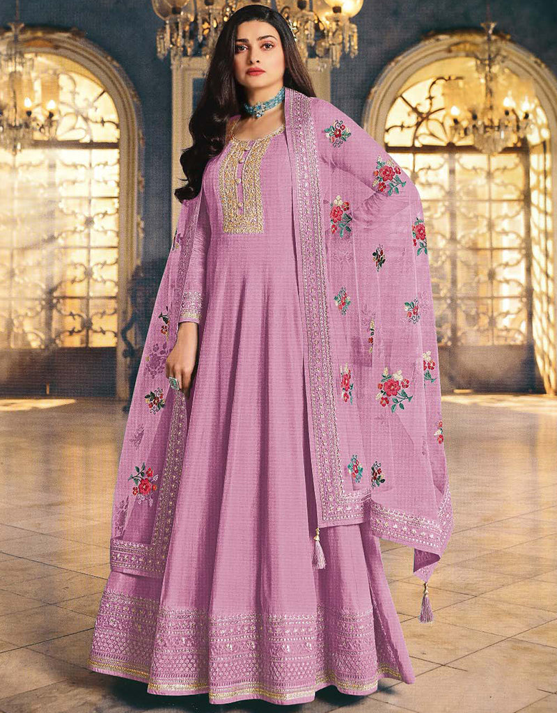 fitted lace wedding dress Purple Color Georgette Anarkali With Embroidered Dupatta – TANHAI