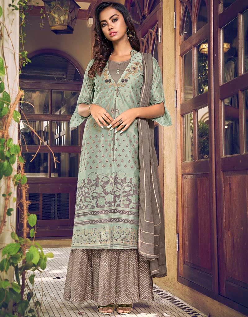 Light Blue Pure Art Silk Pant Salwar Suits Blue Embroidery With Print