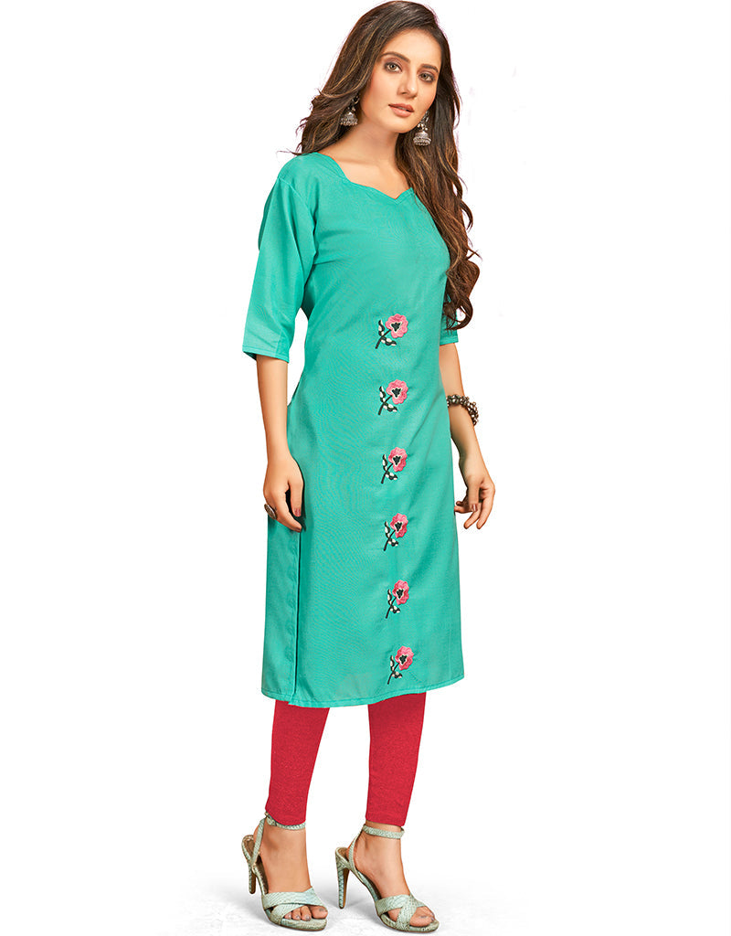 Sky Pista Kurta Cotton Art Silk With Embroidery Chudidar main image 0