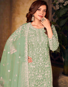 Pista Green Stone & Cording Work Festive Palazzo Suit