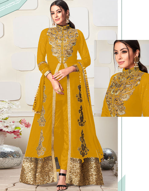 Light Yellow Fox Georgette Chudidar Salwar Suit main image 1
