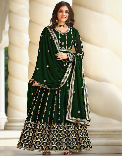 Women Pista Green Real Georgette Embroidered Anarkali Suit