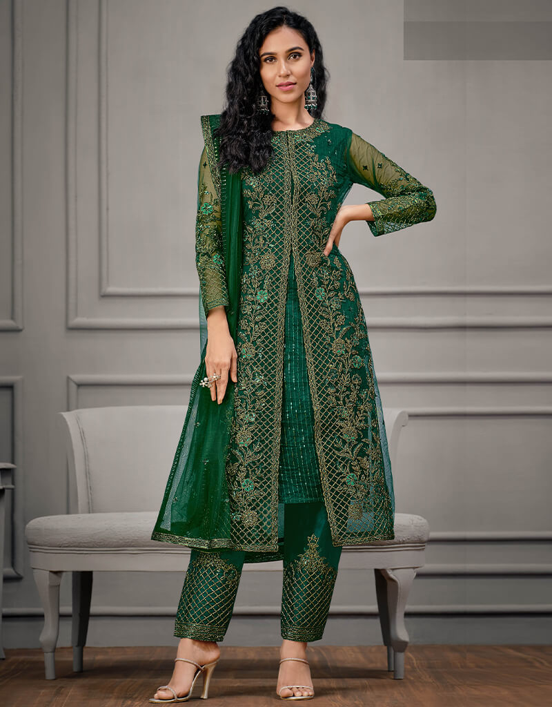 Green Lining Silk Pant Salwar Suit