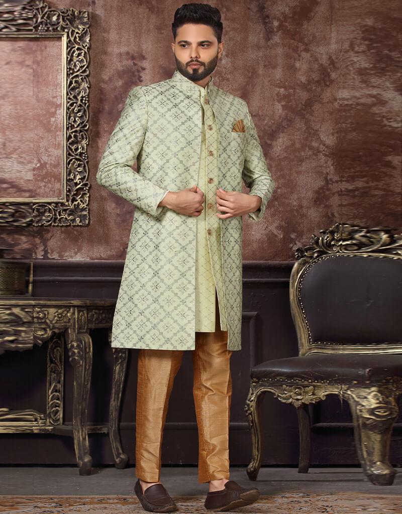 Pista Kurta Jacquard Trouser Pista Embroidered  Arabic attire