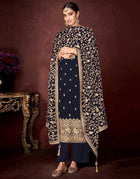 Navy Blue Heavy Fox Georgette Pant Suit main image 1