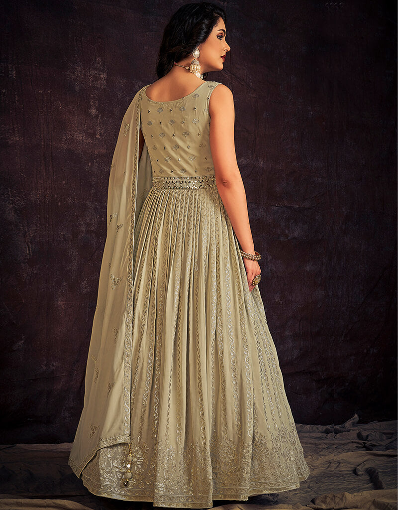 Women Pista Real Georgette Embroidered Anarkali Suit