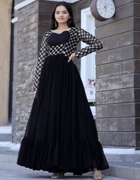 Black Designer Function Wear Heavy Readymade Gown Green Sequins-Multi ...