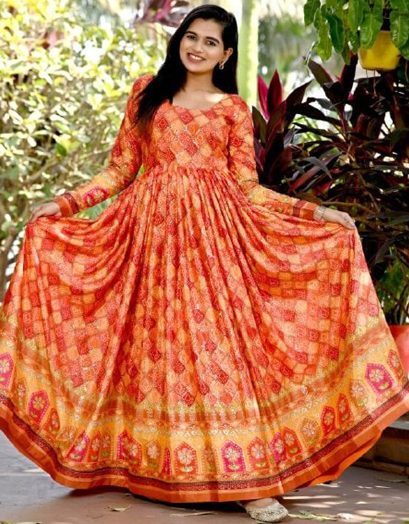 Anarkali Suit Orange Gown With Dupatta Orange Designer Function Wear Heavy Readymade Gown Orange Digital Printed Work M Anarkali Suit Orange Gown With Dupatta Orange Designer Function Wear Heavy Readymade Gown Orange Digital Printed Work M