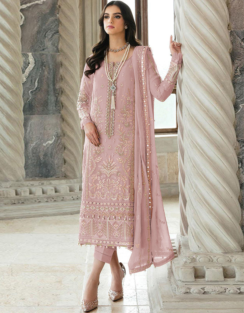 Pink Designer Heavy Pakistani Pant Suit With Prettified Embroidery Work main image 1