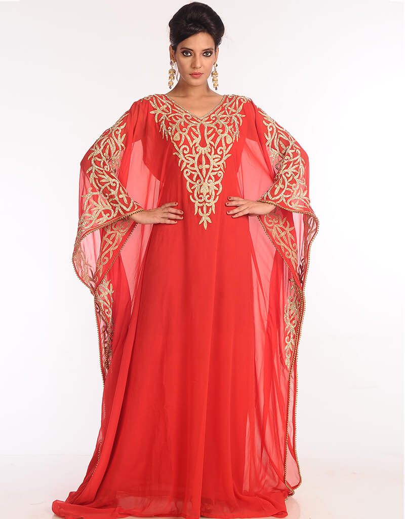 A-line Party Wear Dubai Style Kaftan With Silver work