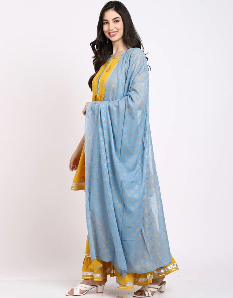 Yellow Cotton Blend Suit Sharara