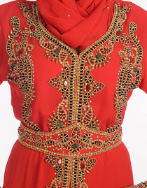 Islamic Red Georgette Hand Embroidery Party Wear Kaftan