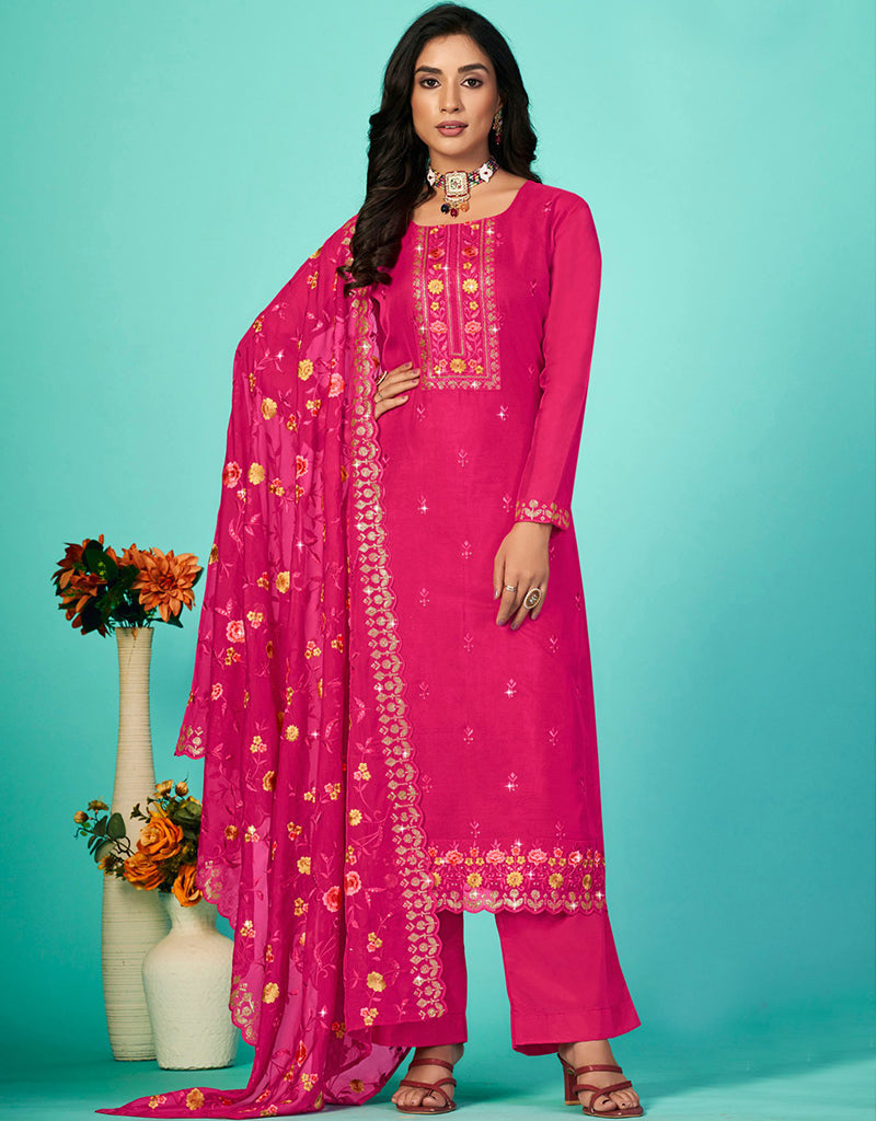 Pink Organza Silk Pant Straight main image 1