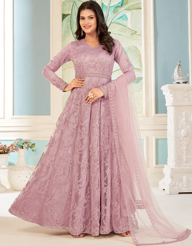 Designer Party Wear Anarkali Suit Collection In Pink Net With Anarkali And Pant Pink Embroidered Work L / Pink Designer Party Wear Anarkali Suit Collection In Pink Net With Anarkali And Pant Pink Embroidered Work L / Pink