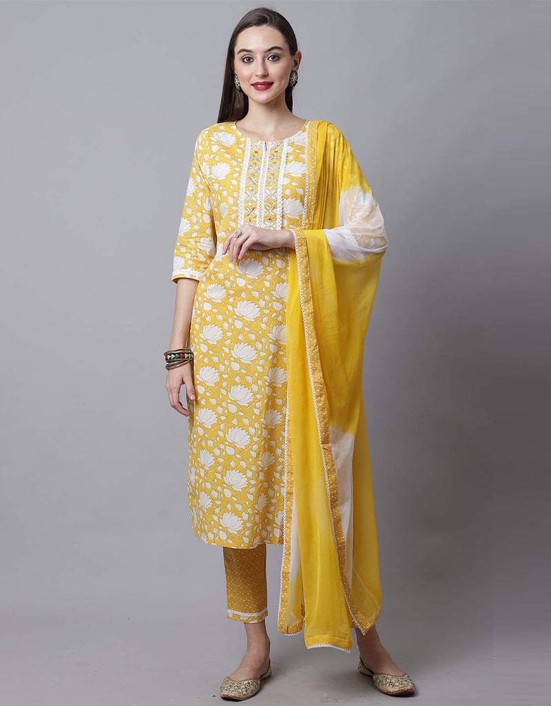 Yellow Designer Readymade Pant Suit With Embroidery Printed Work