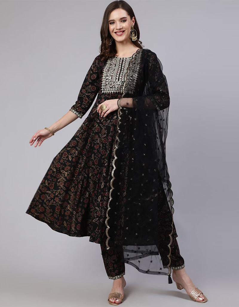 Traditional Function Wear Readymade Suit Collection Smoky Black Pure Cotton Pant Straight main image 0