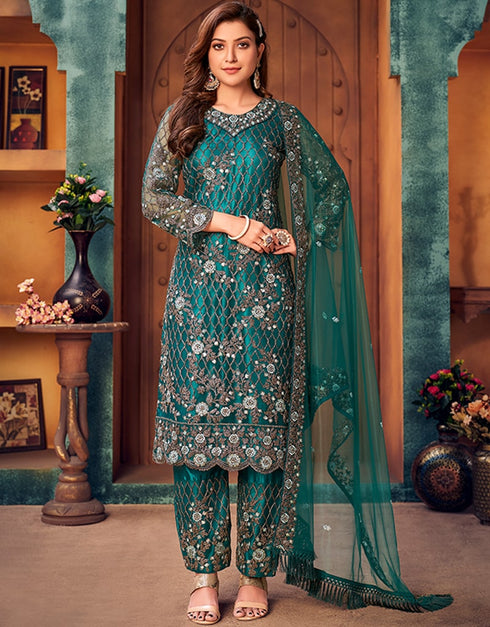Rama Premium Designer Pant Suit With Embroidery Work main image 1