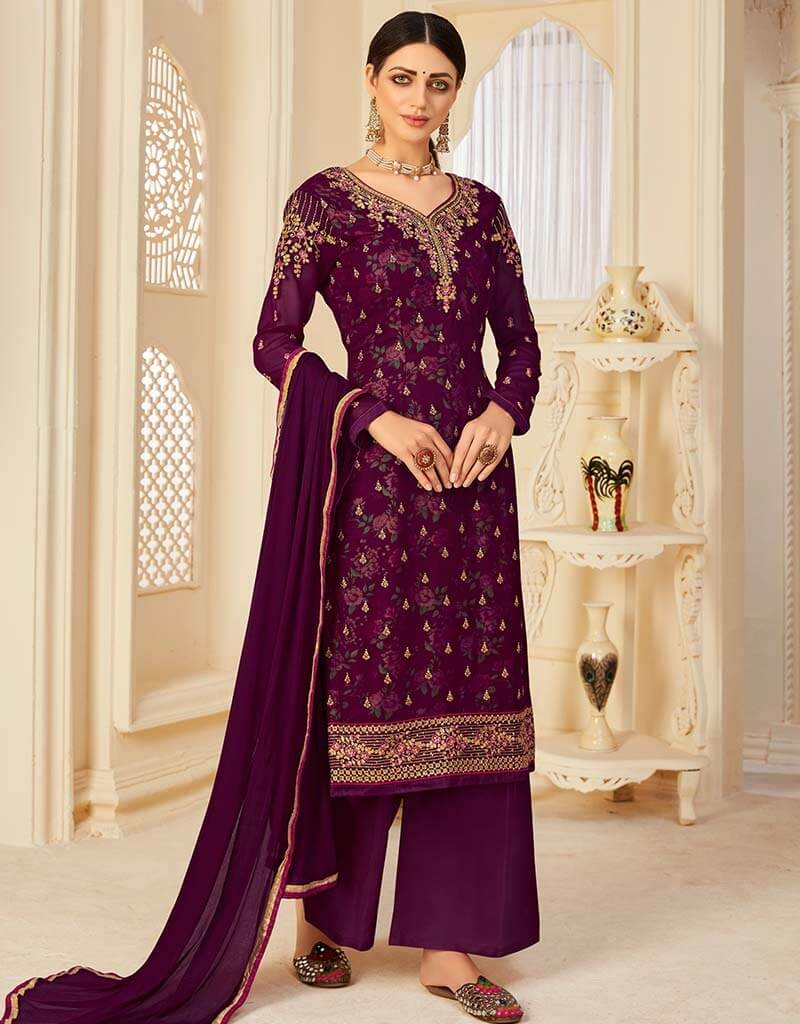 Purple Georgette Palazzo Salwar Suits main image 1