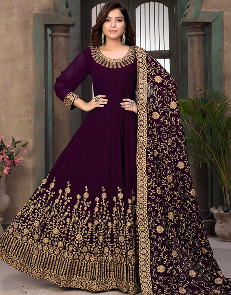 Women's Pink Faux Georgette Embroidered Anarkali Kurta Pant With Dupatta