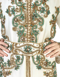 Chic Purple Georgette Pearl Embroidery Kaftan