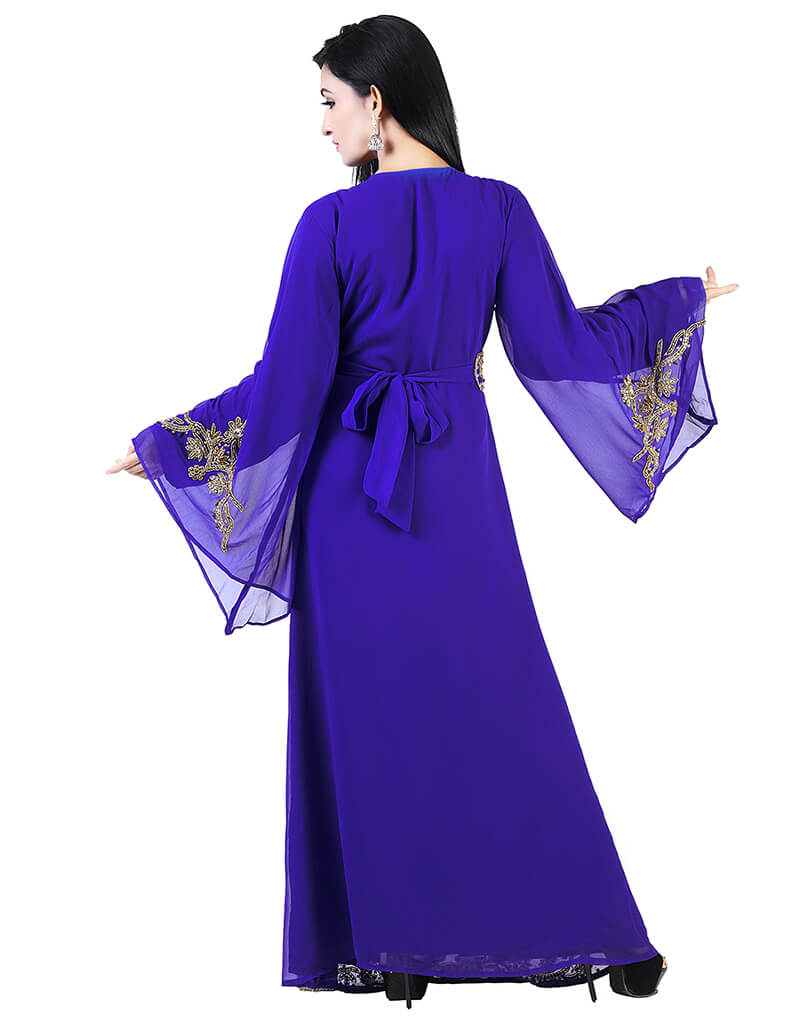 Women Maroon Georgette Pearl Embroidery Kaftan