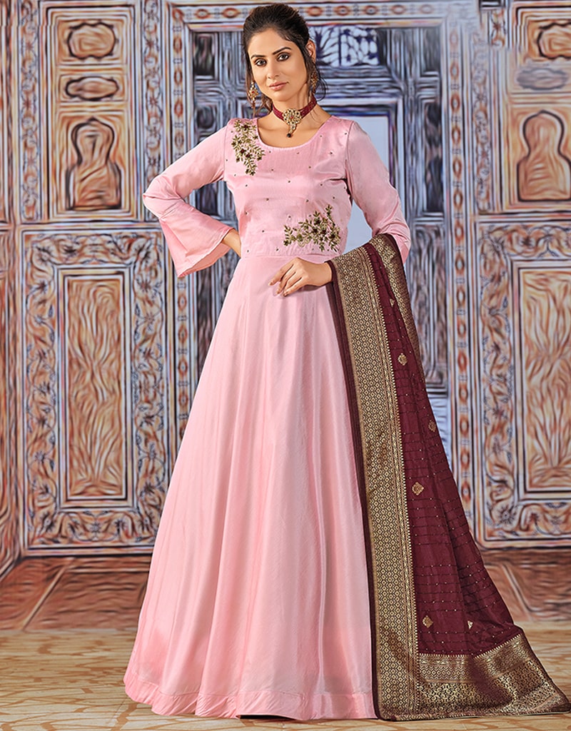 Pink Soft Silk Anarkali Set