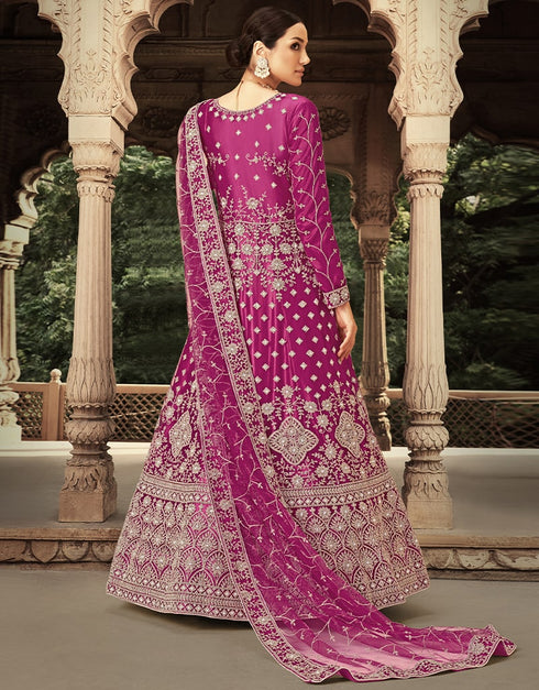 Purple Traditional Semi-Stitched Anarkali Suit With Designer Embroidery Work