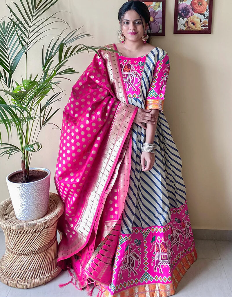 Pink Color Paithani woven Pattern Top, Bottom & Dupatta Dress Material main image 0