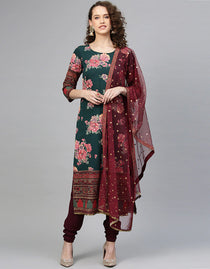 Dark Green Polyester Salwar Suit Chudidar Green Printed Gold Print ...