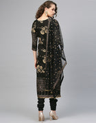 Black Polyester Salwar Suit Chudidar Black Printed Gold Print – Arabic ...