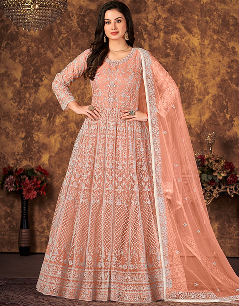 Ravishing Peach Net Anarkali Suit main image 0