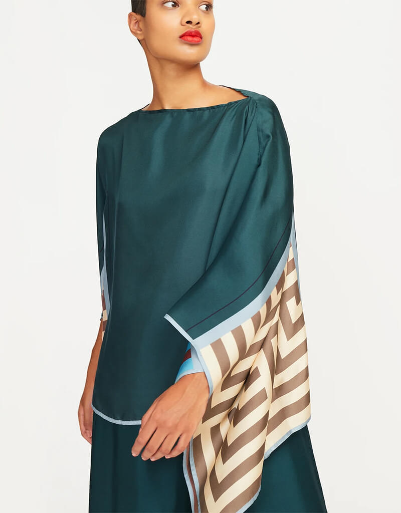 Dubai Patch Contrast Cuff Teal Kaftan Teal