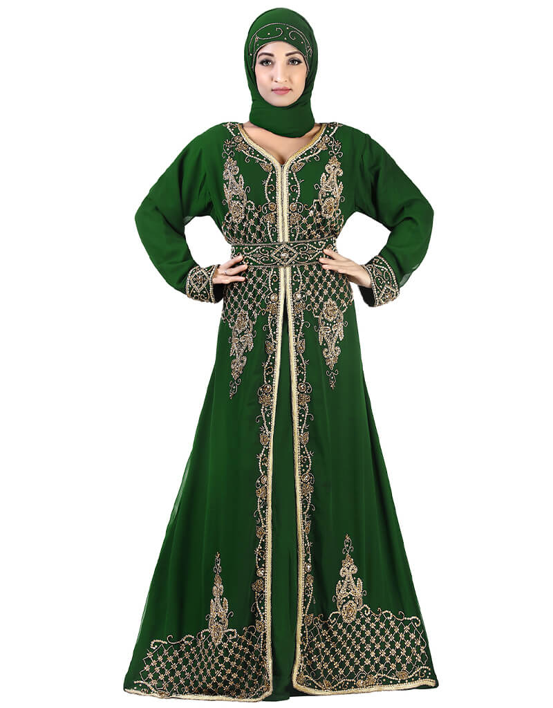 Buy Stylish and High Quality Green Kaftans - Green Kaftan Dress - Dark Green  Kaftan  Arabic attire