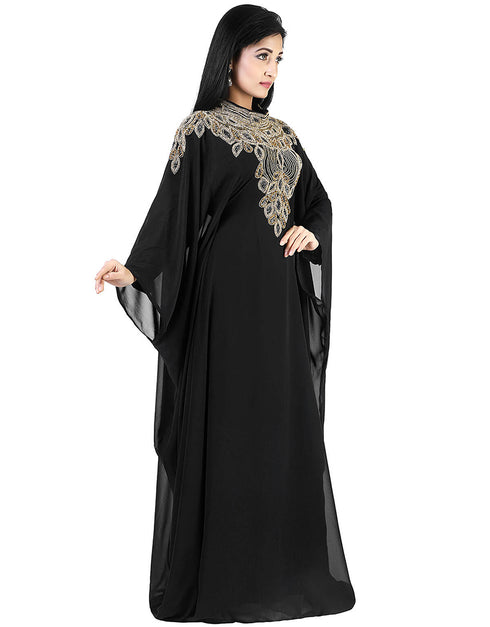 Chic Black Georgette Hand Zari Embroidery Farasha