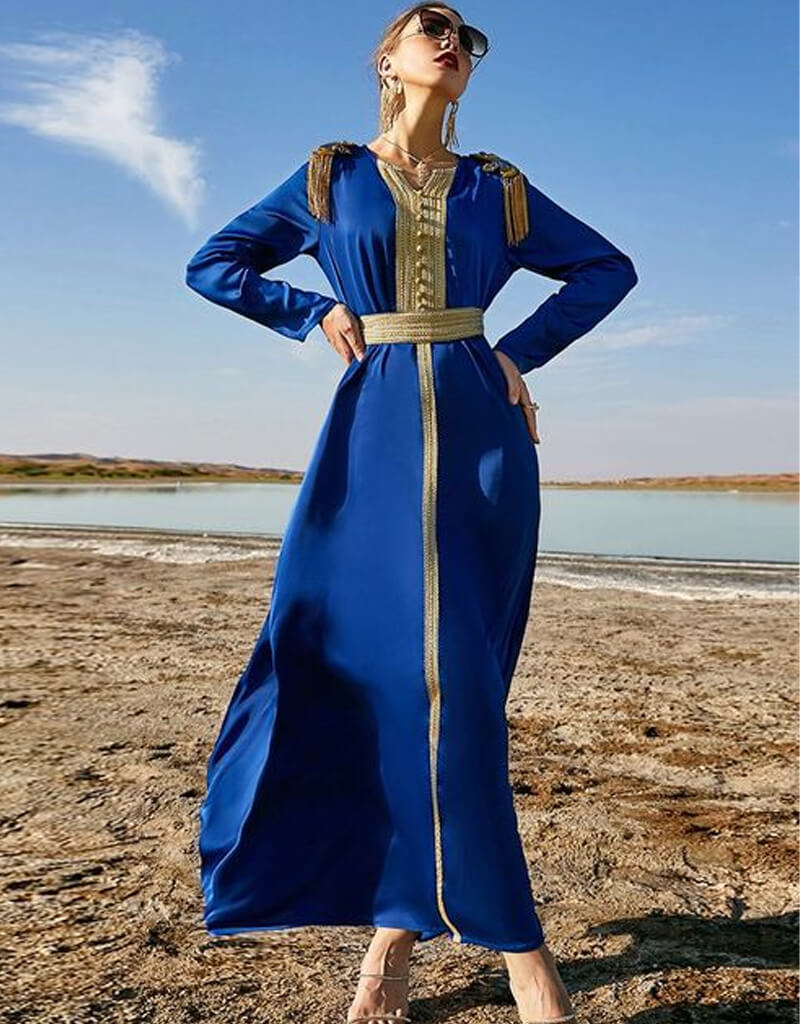 Moroccan style katan Floor Length Dress Abayas For Islamic Women ...