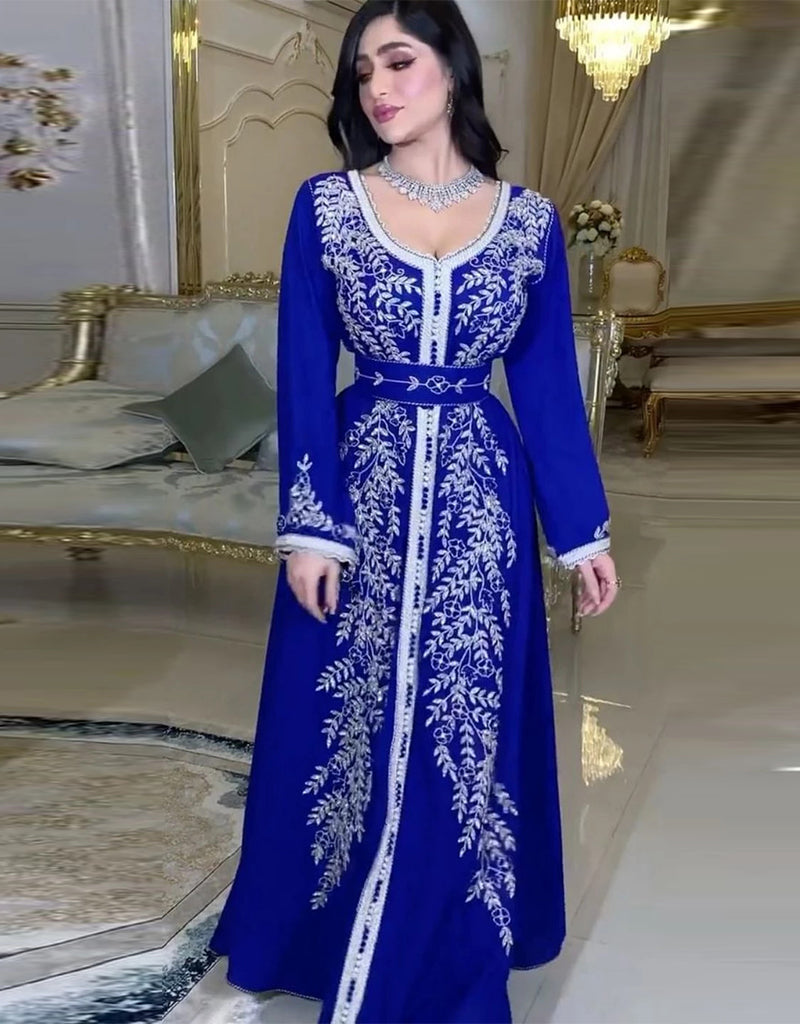 Bohemian Evening Dresses V-Neck A-LINE Floor-Length Chiffon Embroidery Moroccan kaftan L Bohemian Evening Dresses V-Neck A-LINE Floor-Length Chiffon Embroidery Moroccan kaftan L