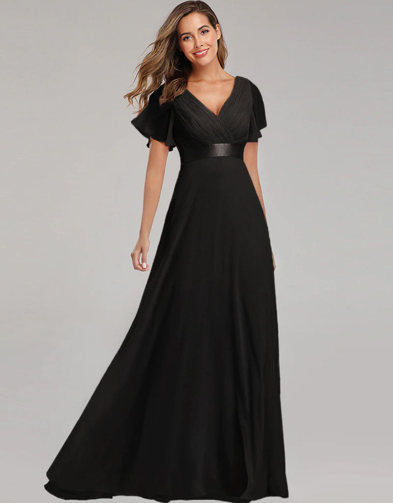Elegant V-Neck Chiffon Formal Evening Gown – Arabic attire