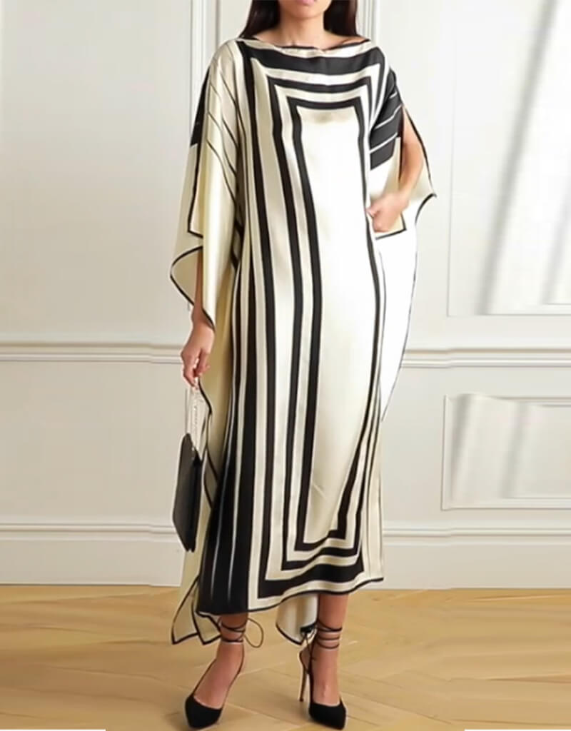 Beige Fancy Soft Satin Silk Kaftan Co-Ord Set
